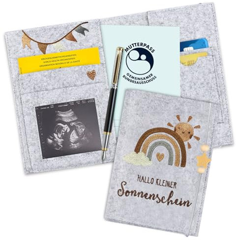 Mutterpasshülle aus Filz für Deutschen Mutterpass, Mutterpass-Schutzhülle zur Aufbewahrung von Impfpass usw,Süßes Geschenk für Schwangerinen und Zukunftige Mütter (Regenbogen hellgrau)