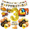 MUEZDUR XXL Bagger Deko Kindergeburtstag 3, Geburtstagsdeko 3 Jahre Jungen Baustellen Geburtstagdeko Junge 3 Jahre Folienba-llon Luftba-llons Traktor Bagger Happy Birthday Banner für Junge Party Deko