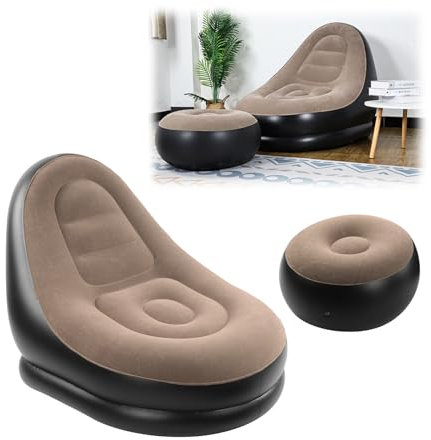 mumisuto Aufblasbares Sofa, Lounge Sessel aufblasbar, Sessel Aufblasbar Tragbare Flocking Luftsessel mit Fußhocker, Aufblasbare Couch für den Einsatz als Gaming-Stuhl oder Campingstuhl