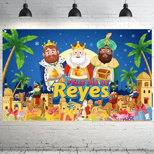 Pancarta para Feliz Día de Reyes - Decoración Interior y Exterior de Reyes Magos - 180 x 110cm Fondo para Navidad y Cartel de Pared