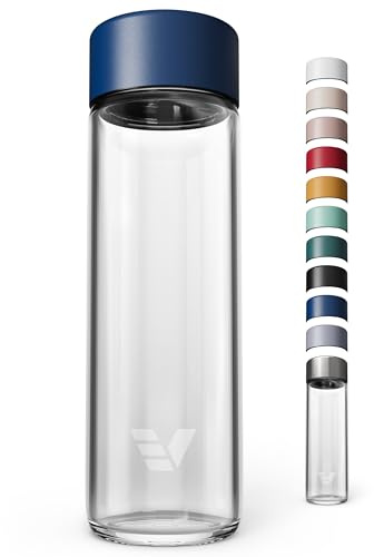 EVER VESSEL Glass Water Bottle 20oz - Non-insulated | Borosilicate Glass | Dishwasher Safe | No Plastic Touches Contents | A pure drinking experience - Blue