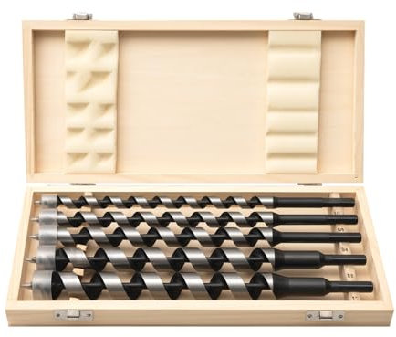 TOOLMAYS 5-Piece Auger Drill Bit Set, 12-Inch, Hex Shank 3/8-Inch