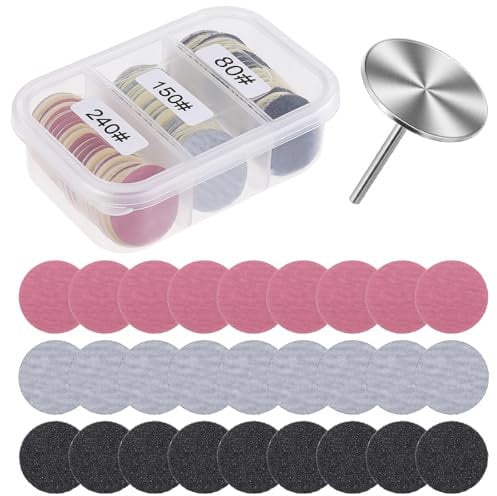 61PCS Sanding Paper Discs with Metal Nail Drill Bit 25mm Pedicure Disc Replacement Sanding Discs Bits Foot Sandpaper Discs #80#150#240 Grits for Electric Remover Dead Skin Callus Manicure Pedicure