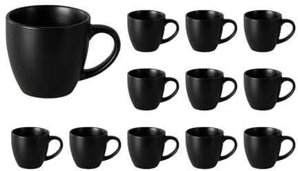 Kaffeetasse Kaffeebecher Henkeltasse Teetasse für Heißgetränke Becher mit Henkel | Steingut | Schwarz Matt | 150 ml