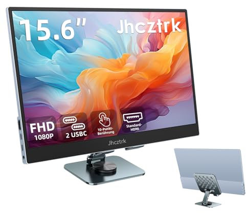 Jhcztrk Moniteur portable de 15,6 pouces, cadre en métal Slim HD 1920×1080P, 100% sRGB, moniteur externe USB C pour ordinateur portable PC Mobile Mac Xbox PS5/PS4 Switch avec support et sac