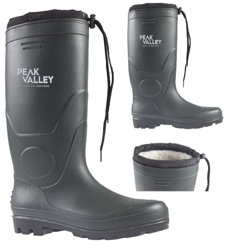 PEAK VALLEY MENS THERMAL FUR LINED WELLINGTON BOOTS TIE TOP WATERPROOF WARM SLIP RESISTANT WINTER GRIP SOLE WELLIES SHOES MUCKER