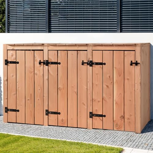 Mülltonnenbox 3er 240l (Eva) – Mülltonnenverkleidung Holz für 3 große Tonnen, offene Rückwand, imprägniertes FSC Douglasienholz (205 x 87,5 x 119 cm) (Douglasienholz, 3 Tonnen)