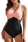 heekpek Maillot de Bain Femme 1 Piece Gainant Ventre Plat Push Up Rembourré Taille Haute Maillot de Bain Une Piece Femme Retro Swimsuit avec Avant Croisé, Rose Noir, XXL