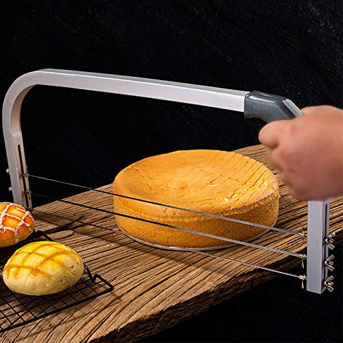 Tortenschneider Edelstahl, 3 Drähte Kuchenschneider Tortenbodenschneider Tortensäge Höhenverstellbarer Tortenteiler Kuchenbodenschneider zum Schneiden des Tortenbodens, Silber
