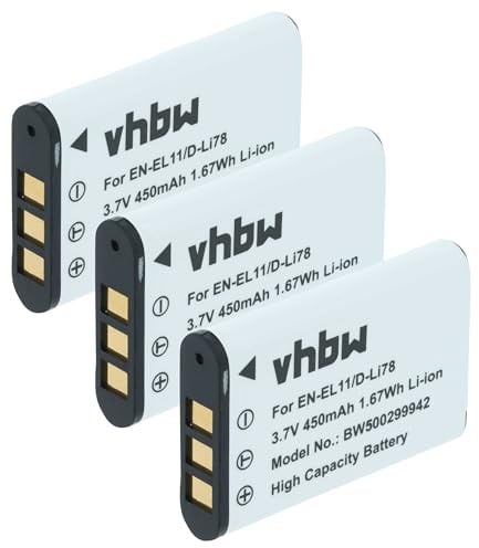 vhbw 3X Akku kompatibel mit Sanyo VPC-E10 | VPC-E875 Kamera (450 mAh, 3,6 V, Li-Ion)