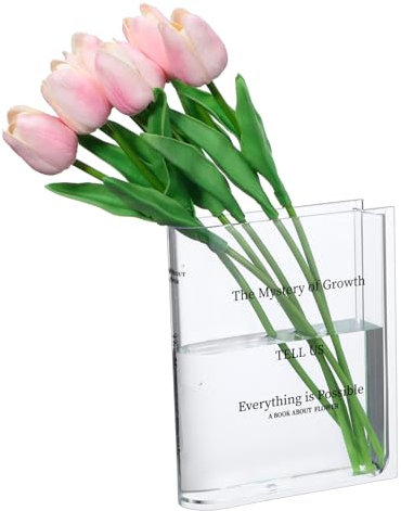 HAMPPLIES Transparente Buchvase Aus Robustem Kunststoff Einzigartige Buchform Blumenvase Elegantes Design Pflegeleicht Und Stilvoll Für Wohn Büroräume Dekorative Klare Blumenvasen Tischdeko