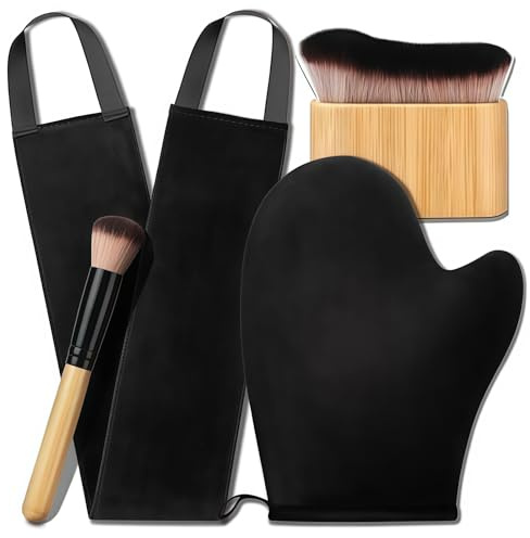 Yamobi 4 Pack Selbstbräuner Handschuh Set Self Tan Applikator mit Selbstbräuner Rücken Applikator,Selbstbräuner Pinsel Beine Bräunungshandschuh für Tanning，Schwarz