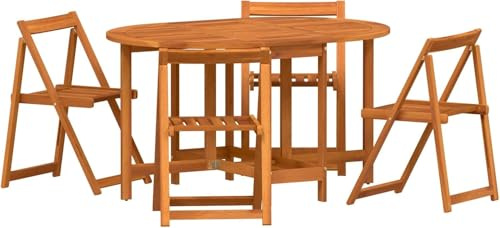 Myheimly 5-teiliges faltbares Garten-Esszimmer-Set aus massivem Akazienholz Gartenmöbel Klapptisch Esstisch klappbar Akazienholz