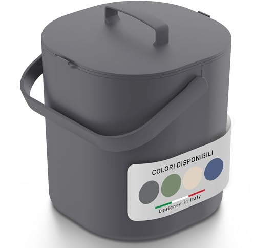 PTMS® Poubelle Compost Cuisine 6L - Seau à Compost avec Couvercle à accrocher et Grille intérieure - Lavable au Lave-Vaisselle & Anti-Odeur - Composteur Cuisine au Design Moderne