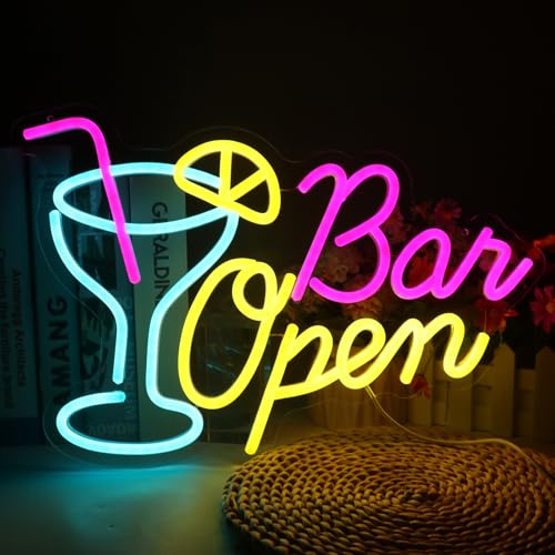 Dhqkqg Bar Open Neon Light Sign, Dimmable Bars Open Sign for Wall Decor, Cocktails Neon Sign with USB Powered, for B-ar, Club, Party, Home, Bistro (Bar Open)