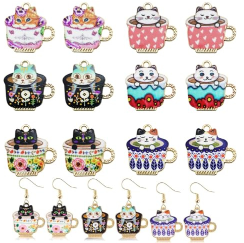 GHPKOTW 12 Charms Anhänger, Katzen Schmuck Basteln, Gemischte Anhänger Kette, Vintage Aesthetic, Für Armbänder Ohrringe Halsketten, Handmade Basteln, Schmuckzubehör, Bastelbedarf, Anhänger Set