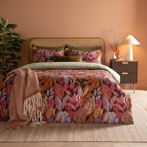 furn. Utopia Bettbezug-Set – Wende-Bettwäscheset aus Baumwollmischung mit geometrischem Muster und tropischen Blättern (Kupferglanz – Einzelbett), Copper Glow