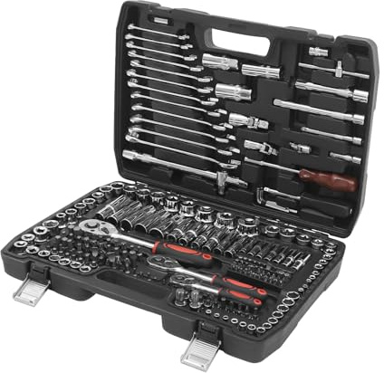 Fyssnn Set di chiavi a tubo professionale da 216 pezzi con cricchetto a 24 denti e sgancio rapido, set di strumenti per riparazione auto per officina, riparazione auto, edilizia, fai da te
