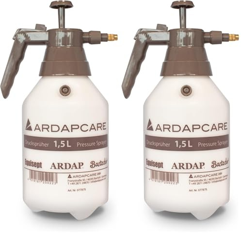 ARDAP Drucksprüher 1,5 Liter - Mit verstellbarer Messingdüse und großer Einfüllöffnung - Pumpsprüher - Gartenspritze - Zum Versprühen von Pflanzenschutzmitteln & Anti-Ungezieferlösungen