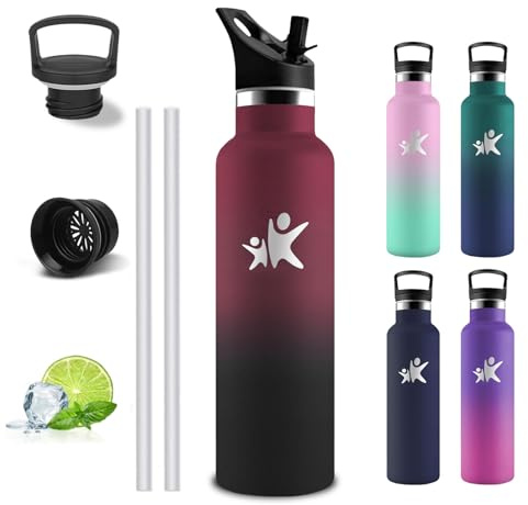 Gourde Isotherme- Gourde 500 ml- Sans BPA, Bouteille Inox- Anti Fuite- Bouteille Isotherme- 24h Froid & 12h Chaud- Gourde Acier Inoxydable, Bouteille d'eau pour Randonnée, Camping, Voyage