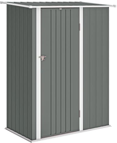 Outsunny Casetta da Giardino Porta Bloccabile 142x86x189 cm Grigio Chiaro | 1.07m² in Acciaio Zincato, Capanno Porta Attrezzi, Tetto Inclinato