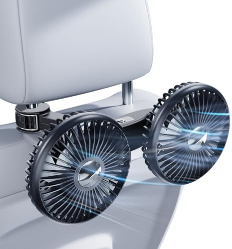 NIFBANG Ventilatore USB per auto, poggiatesta silenzioso, con presa accendisigari da 12 V, 24 V, cavo di ricarica USB C, girevole a 360°, piccolo ventilatore da auto per SUV, auto, camion, camper