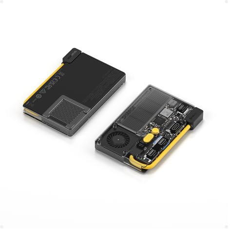 sharge Disk Pro 1TB Externe SSD mit aktiver Kühlung, Gelb | 10 Gbit/s, HDMI 2.1, 4-Port-Hub, integriertem Kabel, magnetisch für MacBook/PC