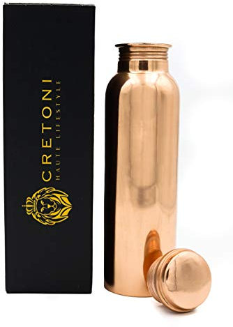Cretoni Copperlin de Cobre Puro de la Botella de Agua Brillante Lisa de Fugas Seemless diseño a Prueba de Recipiente ayurvédica de Cobre de Deportes(900 mililitro / 30 onzas)