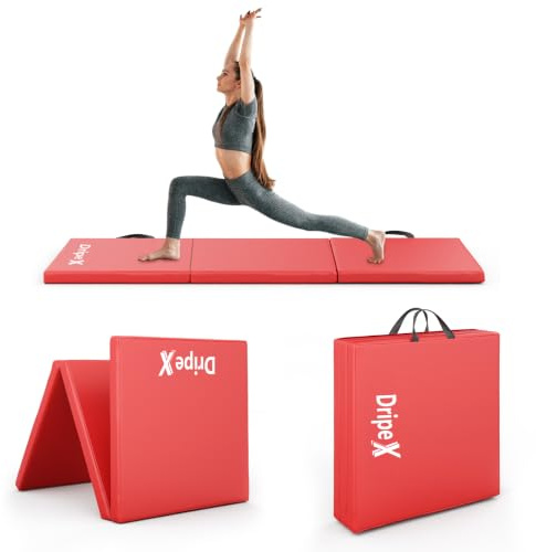 Dripex Folding Gymnastic Exercise Mat 6/8ft 3/4-Panel Yoga Mat | Carry Strap, 5cm Thick High-Density Foam, Nonslip Soft PU Leather, Zipper Design, Lightweight, Waterproof, Home Gym Use
