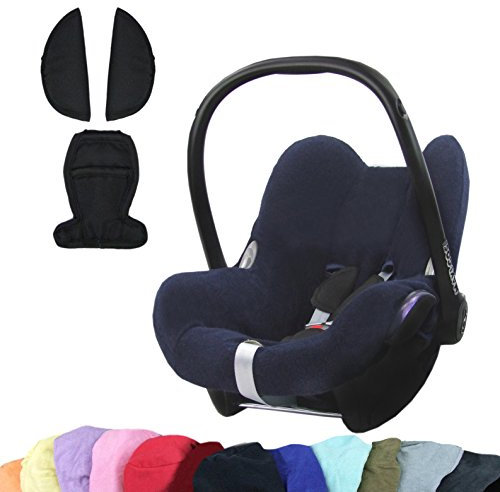 BAMBINIWELT KOMBI-ANGEBOT Sommerbezug, Schonbezug, Bezug aus Frottee + Gurtpolster für Maxi Cosi CabrioFix (marine + schwarz)
