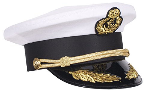 Kleidung zum Feiern Kapitäns-Mütze Super de Luxe mit Fetter Kordel & Lackschirm | Weiß Größe 57, 59 Oder 61 | Schirmmütze | Marine Uniform Schiffskapitän Erwachsene (61)