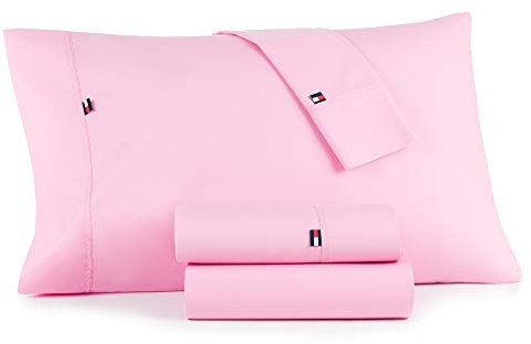 Tommy Hilfiger T200 SOLID SHEETING TH Signature Kissenbezug, Baumwolle, Pink, Standard, 2