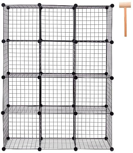 COSTWAY 6/8/12 Metal Wire Cube Storage Shelf Rack DIY Grid Wire Mesh Display Bookcase Closet Cabinet Organiser Shelves (Black, 110 x 37 x 145cm)