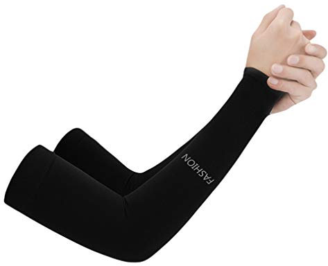 JK Home UV Protection Cooling Ice silk Arm Sleeves - UPF 50 Sun Sleeves for Men & Women for Running, Cycling, Fishing, Golf, Volleyball, Basketball, Baseball & Football Black-Fingerless