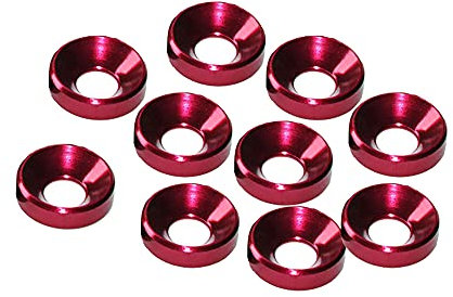 Bolt Washer BE-TOOL M3 Senkkopfscheibe, eloxiertes Aluminium, für Auto, Rot, 10 Stück
