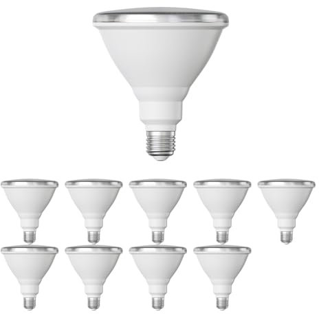 ledscom.de 10 Stück E27 LED Leuchtmittel, PAR38 kurzer Hals, weiß (4000 K), 14,9 W, 1395lm, 41°, Reflektorspiegel (silber)