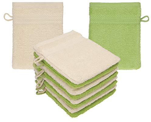 Betz 10 Stück Waschhandschuhe Premium 100% Baumwolle Waschlappen Set 16x21 cm Farbe Sand - avocadogrün