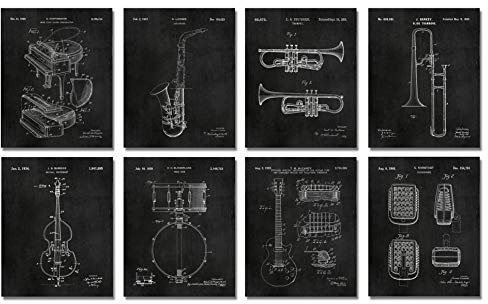 Jazz Instruments Patent Wall Art Prints Set von 8 (8 x 10) Geschenke für Musiker Musikstudio Dekoration ungerahmt