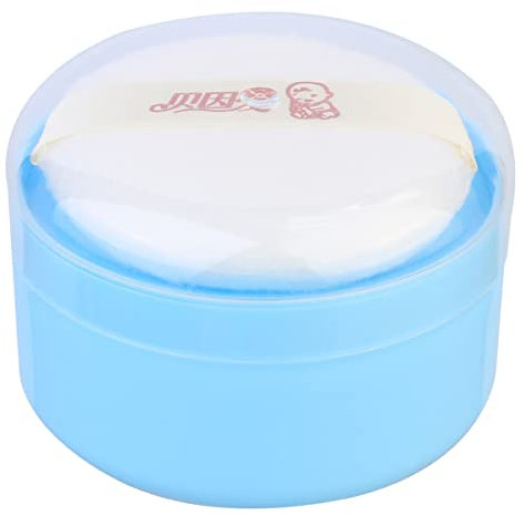SOLUSTRE Puderdose Leer mit Quaste Tragbar Babypuder Dose mit Puderschwamm Gesicht Körper Puder Dose Baby Puff Box Hause Reise Hautpflege Kosmetikdose Blau