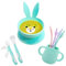 brunoko Bols pour bébés avec ventouse Tasse et bol rose pour bébé - 1 bol + 1 tasse + fourchette/cuillère + 4 pailles - Silicone sans BPA - Compatible avec lave-vaisselle et micro-ondes