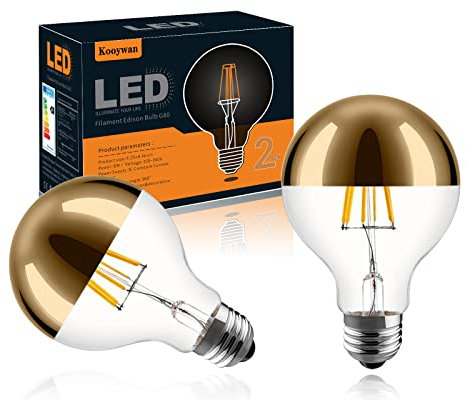 KOOYWAN G80 Filamento LED E27 6W 2700K testa specchiata oro dimmerabile 2pcs