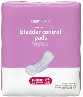 Amazon Basics Incontinence Pads for Women, Postpartum, Long, Maximum Absorbency, Bladder Control, Unscented, 39 Count