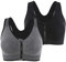 Leezepro - Reggiseno sportivo Post-operatorio da donna, con cerniera, reggiseno push up, corsa, imbottiture rimovibili per fitness, jogging, yoga, corsa, Nero e grigio., L