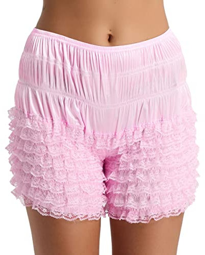 IEFIEL Femme Culotte de Sécurité Bloomer Bouffantes Lolita Pumpkin Shorts Pantalon Courts Victorien Dentelle Boxer Shorty Panty Vintage Pantacourt Volants Rose XXL