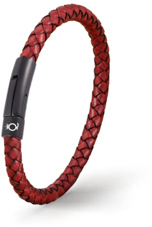 UNIQAL | Lederarmband Herren SIMPLE Mens Bracelet geflochten | Gratis Geschenk Box | Echtleder, Edelstahl | schwarz, rot und braun (Rot, 21)
