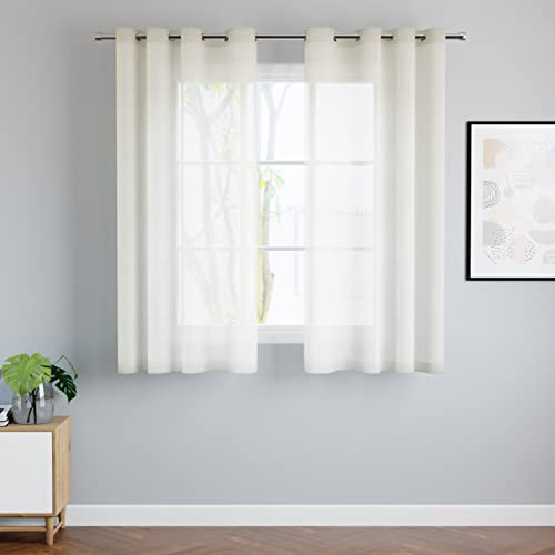 Encasa XO Voile Gardinen mit Ösen aus Baumwolle und Creme Textur – 2er Set – Halbtransparente Vorhänge für Fenster, Wohnzimmer, Balkon, Schlafzimmer 140x137 cm