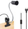 Crzpchas E27 Klemmlampe Metall Klemmleuchte, Schwarz Leselampe Schreibtisch Buchlampe, E27 Lampenfassung mit 35cm flexibel Schwanenhals und 220cm Kabel button 60w für Schlafzimmer