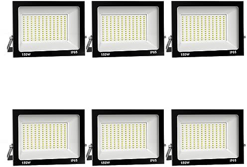 Royana 6x 150W LED Strahler Außen, Superhell Aussenstrahler 15000LM Baustrahler, IP65 Wasserdicht Flutlicht Außenleuchte 3000K Warmweiß Scheinwerfer für Garage, Garten, Sportplatz