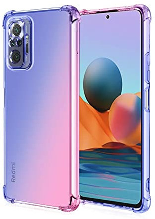 HONLEN Funda para Redmi Note 10 Pro Carcasa, (6.67 Inches) Gradiente Transparente TPU Silicona Case, Protección de Esquina Mejorada Cover Azul Rosado