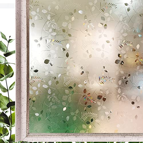 Hoonng Fensterfolie Blickdicht Selbsthaftend Motiv 3D Pflanze Sichtschutz 90x200cm